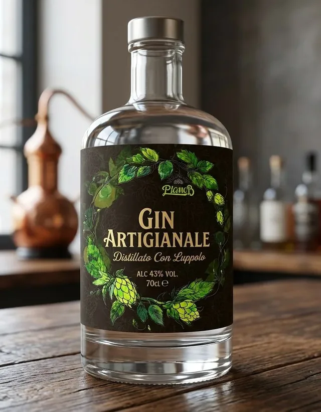 Etichetta di gin artigianale al luppolo