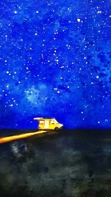 Paysage nocturne peint à l’acrylique sur toile
